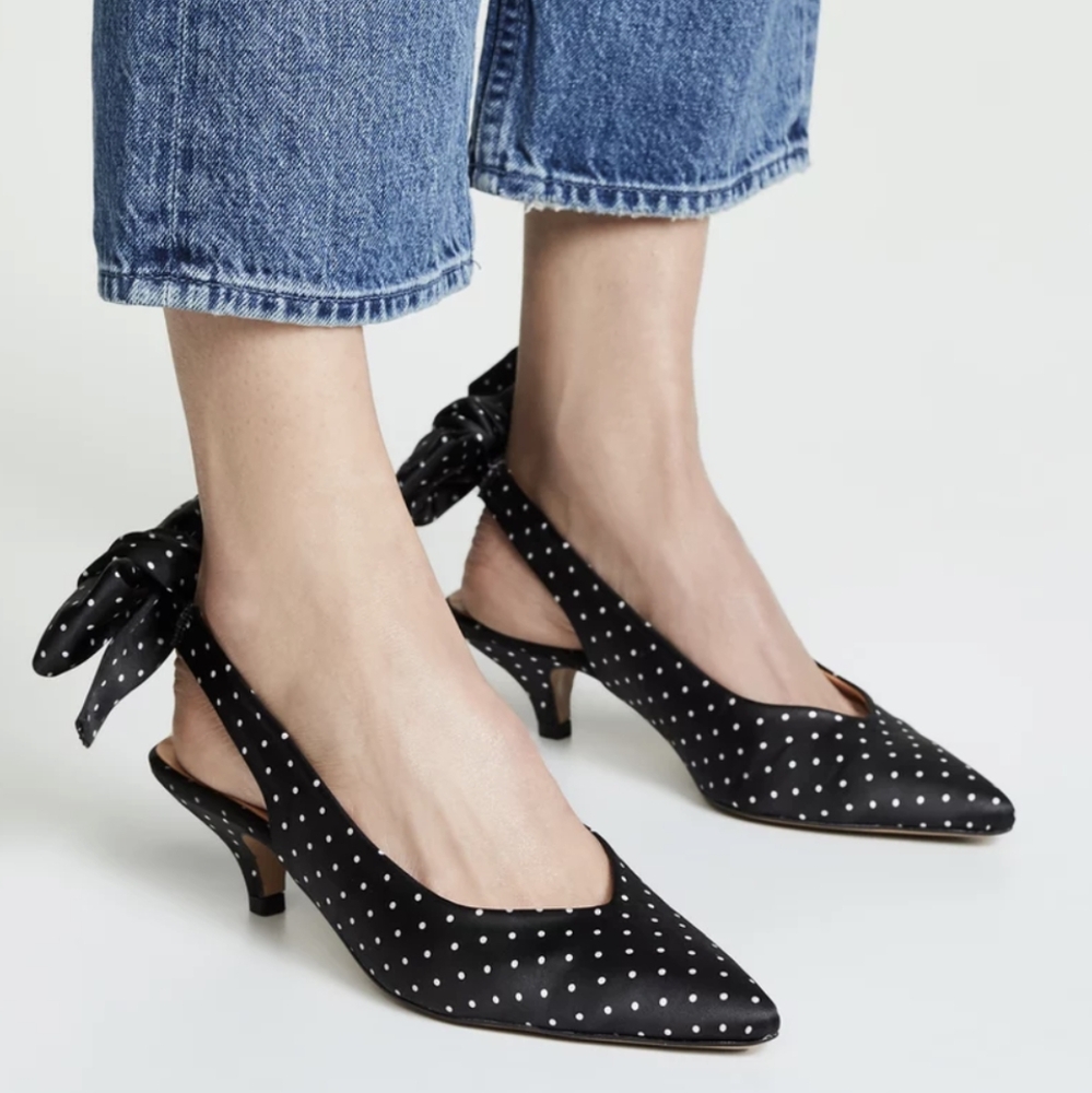 Ganni Polka Dot Bow Slingback Kitten Heels